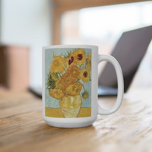 Vincent Van Gogh Famous Painting Mug, Vintage Art Mug, Van Gogh Signature, Sunflowers, Church at Auvers, Famous Artist Gift