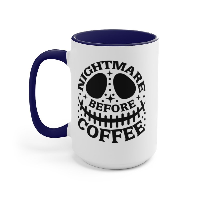 Nightmare Before Christmas Two-Tone Coffee Mugs, 15oz, Halloween Mug, Skeleton Mug, Coffee Lover Mug image 3