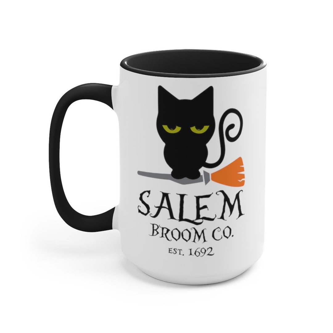 Salem Broom Co Est. 1692 Coffee Mug, Halloween Mug, Black Cat Mug