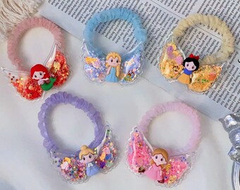 Disney princess hair ties for kids, shaker glitter angel wing hair scrunchies, Elsa hair accessories, kids hair accessories