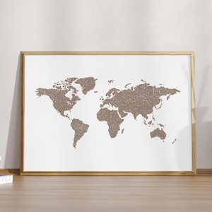 Neutral World Map Wall Art, Tan Colored World Map Poster, Speckled Printable Map Of The World