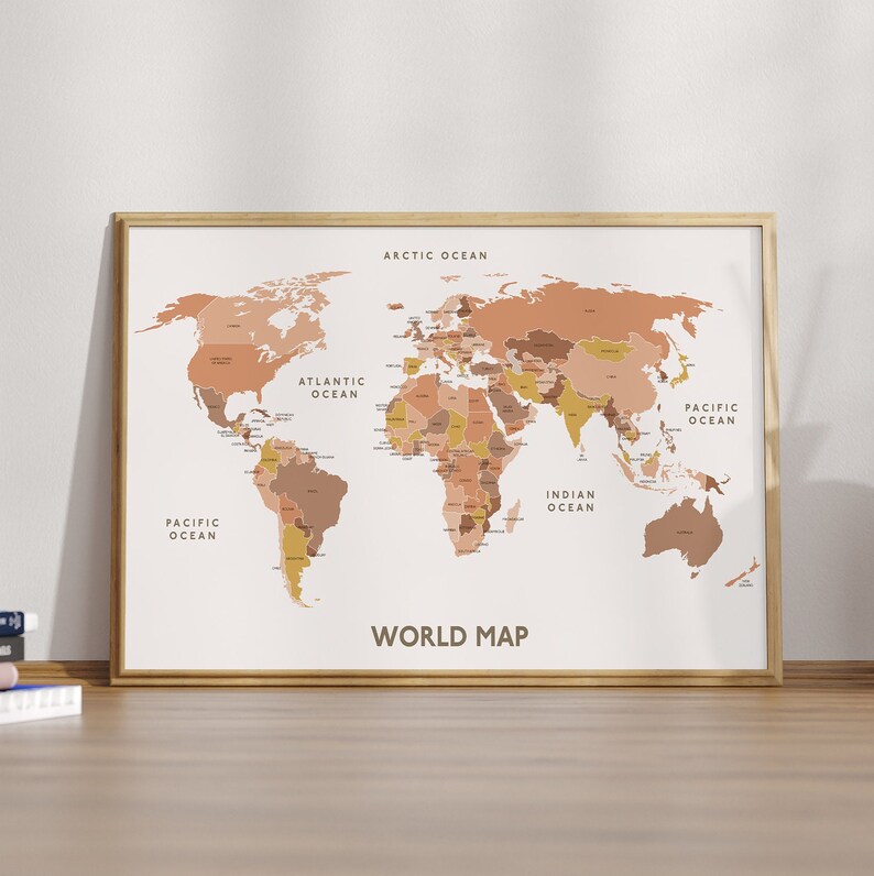 Printable World Map With Countries, Bedroom World Map Wall Decor