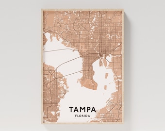 Impresión de mapas de Tampa Florida, Arte de la pared del área de la Bahía de Tampa, Decoración de la pared del mapa de Tampa, Impresión digital de Tampa, Cartel de la ciudad de St.Pete Tampa FL, Mapa de Tampa