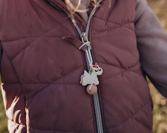 Einhorn Zipper Anhänger, Montessori Reißverschluss Anhänger für Kinderjacke, Kinderrucksack oder Mäppchen, cooles Mitbringsel für Kinder