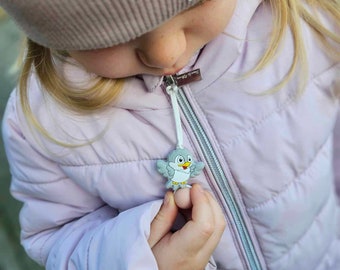 Reißverschluss Anhänger Vögelchen, Montessori Zipper Anhänger für Kinderjacke oder Kinderrucksack, cooles Mitbringsel für Kinder