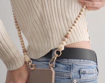 Handykette aus Silikonperlen & Holzperlen – Handyband zum Umhängen – Handyzubehör als Geschenk für Frauen und Mamas zum Muttertag