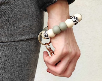 Personalisiertes Schlüsselanhänger-Armband Leopard, Schlüsselband mit Karabiner, Schlüsselkette, Geschenk für Frauen, perfekt zum Muttertag