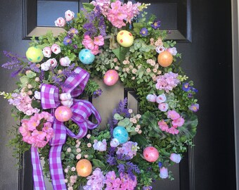 Designer Easter Wreath, Farmhouse Easter Wreath, Floral Easter Egg Wreath, Pastel Easter Wreath, Designer Easter Egg Wreath