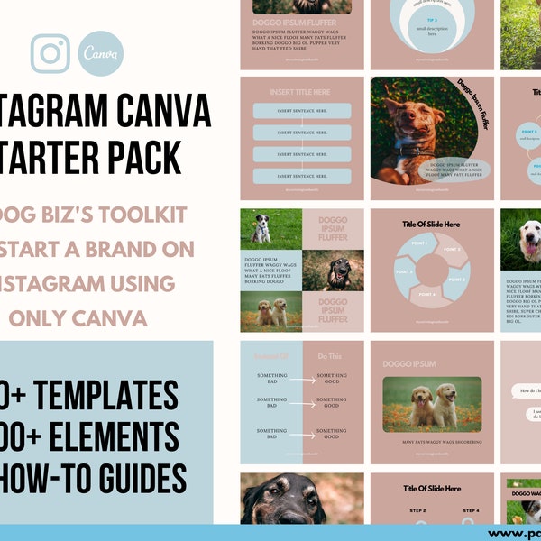50+ Instagram-Vorlagen für Hundebesitzer, Haustierunternehmen, Tierunternehmen, Hundetrainer | Instagram Template Leinwand