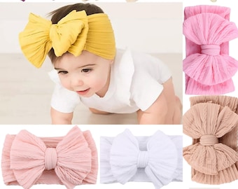 Big Bow Headbands, Big Bow Head Wraps, White Baby headbands, Bow Head Wraps, Pink Headband, Baby Girl Hair bows, Girls Headbands