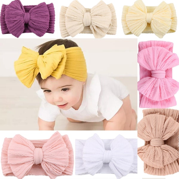 Bandeaux Big Bow, Big Bow Head Wraps, White Baby Bandeaux, Bow Head Wraps, Pink Headband, Baby Girl Hair Bows, Girls Headbands