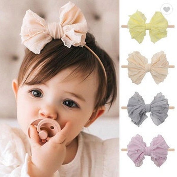 Baby headbands, chiffon bow headband, Baby girl toddler older girl lace chiffon super stretchy headband bow hair band bobble