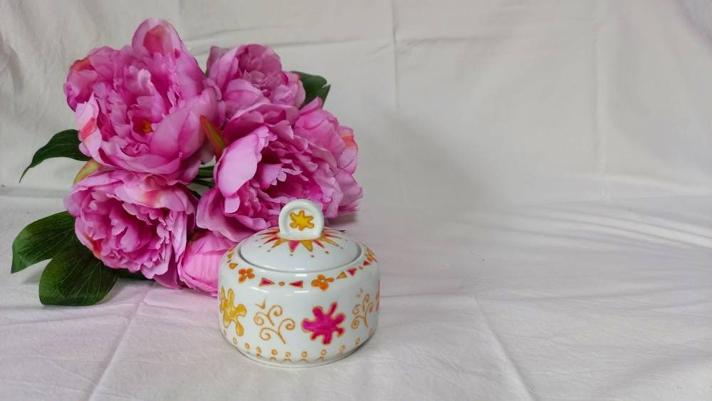 Porcelain Sugar Jar, Hand Painted, Art Deco Style