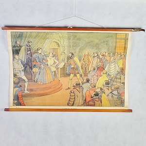 May include: A vintage educational poster depicting a historical scene with a group of people in period clothing. The poster is titled "Le Corps Legislatif" and features a woman seated on a throne with a man standing beside her. The scene is set in a grand hall with ornate decorations.