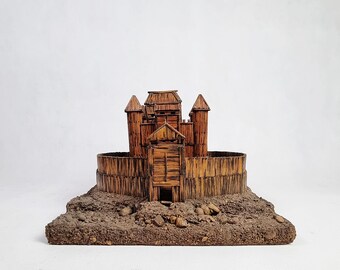 Matchstick castle, handicraft, for vintage collections, naive art, brut art, retro, scrap art, castle model, cabinet of curiosities, folk art