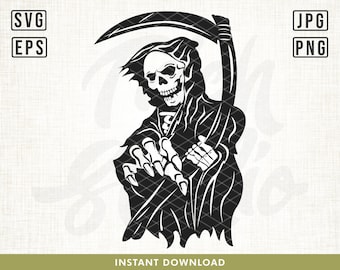 Grim reaper svg, Grim reaper skull skeleton svg, Bone reaper svg, skull reaper svg, skull svg, death svg, Halloween svg, Grim reaper design