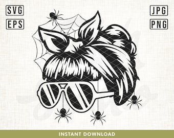 Momster svg, Halloween Mom svg, Mom bun Svg, Messy mom Bun Svg, sunglasses svg, Spider svg Svg, Mom svg, Halloween svg, Bandana svg, web svg