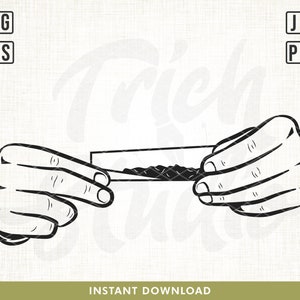 May include: A black and white line drawing of two hands rolling a joint.