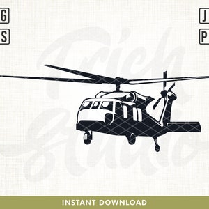 May include: Black and white silhouette of a military helicopter. The helicopter has a large, rounded body and a long, thin tail.