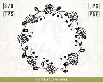 Sunflower Wreath Svg, Floral Svg, Sunflower Clipart, Flower Svg, Sunflower Vector, Wreath svg, Floral Wreath svg, flower svg Cut File Cricut