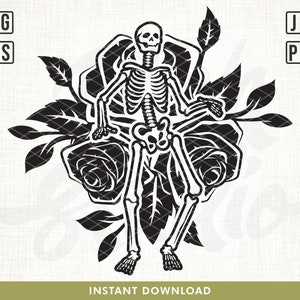 Dancing Skeleton svg, Floral Skeleton svg, Dancing skull Svg, Skeleton svg, Skeleton PNG, Body Skeleton Svg File, skull svg, Halloween svg
