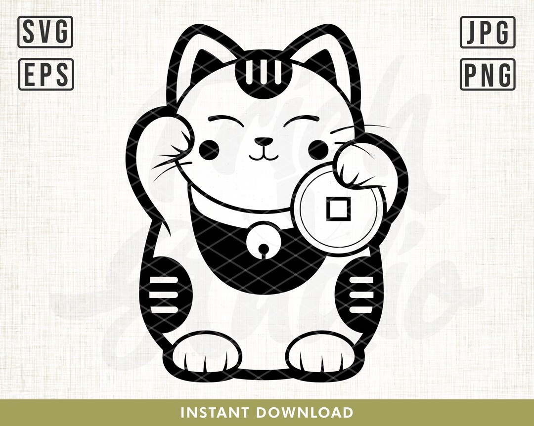 Lucky Cat Svg, Maneki Neko Cat Svg, Money Cat Svg, Fortune Cat Svg, Cat