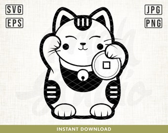 Lucky Cat Svg, Maneki Neko Cat svg, Money Cat Svg, Fortune Cat svg, Cat Lover Svg, Lucky svg, Chinese Svg, Cat mascot svg, Neko svg, Cliaprt