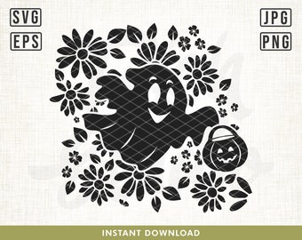 Ghost SVG, Floral Ghost svg, Ghosts svg, Carry Ghost svg, Ghost Silhouette, Ghost Vector, Halloween Svg, Ghost design, Halloween Silhouette