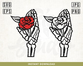 Skeleton Holding Rose Svg, Skeleton Hand Roses Svg, Hands Death Svg, Flower Tattoo Designs, Skull Svg, Roses Svg, Skeleton Hand Cut File