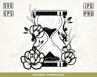 Floral Hour Glass Svg File, Sandglass SVG, Timer Svg, Hourglass svg, Sand svg, floral svg, Cut Files, Clipart, Vector, Digital, png, svg