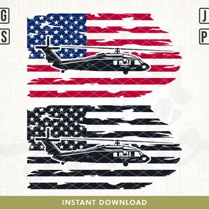 Könnte beinhalten: Zwei amerikanische Flaggen-Designs in Schwarzweiß mit einem schwarzen Helikopter-Silhouetten im Zentrum jeder Flagge.