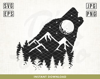 Howling Wolf SVG File, Wolf svg, Mountain Wolf svg, Wolf Pack svg, Wolf Shirt, Wolf Cliparts, Hunting svg, Nature svg,Cricut Files, Png, Svg