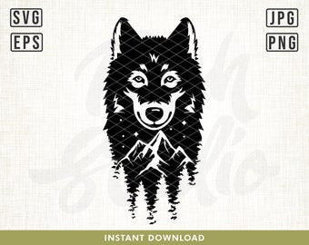 Mountain wolf svg, Howling Wolf SVG, Nature svg, Pine forest svg Trees, Hiking svg, Wilderness svg, Wolf svg, forest svg, adventure svg, png