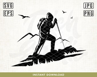 Hiking Svg, Hike Svg File, Male Hiker Svg, Forest Hiking Silhouette Clip Art, Hiking Silhouette, Nature svg, Camping Clipart, Png, svg, eps