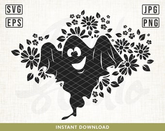 Ghost SVG, Floral Ghost svg, Ghosts svg, Carry Ghost svg, Ghost Silhouette, Ghost Vector, Halloween Svg, Ghost design, Halloween Silhouette