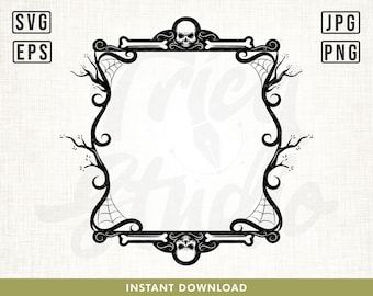 Halloween Frame Svg, Spooky frame svg, Skull Monogram Frame, Webs Svg, Halloween Wreath Svg, Bones frame Svg, Ghost Svg, Skull frame Svg