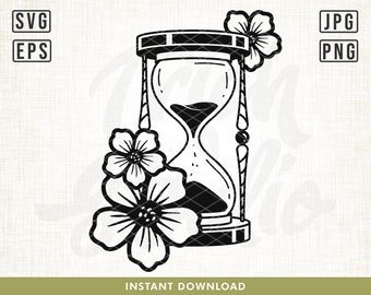 Floral Hour Glass Svg File, Sandglass SVG, Timer Svg, Hourglass svg, Sand svg, floral svg, Cut Files, Clipart, Vector, Digital, png, svg