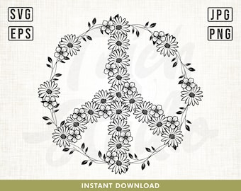 Floral Peace Sign Svg, Peace Sgin svg, Peace svg, Boho Svg, Wildflower Svg, Floral svg, Peace sign shirt, Cut File for Cricut and Silhouette