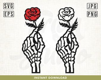 Skeleton Holding Rose Svg, Skeleton Hand Roses Svg, Hands Death Svg, Flower Tattoo Designs, Skull Svg, Roses Svg, Skeleton Hand Cut File