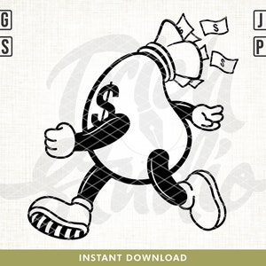 Walking Money Bag Svg, Money bag svg file, Money svg, Dollar Svg, Money Clipart. Money Cut Files, Running money bag svg, Hustling svg, png