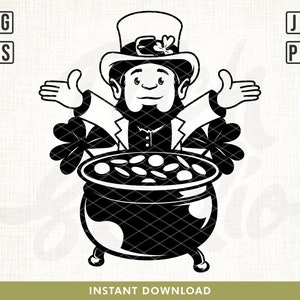 Saint Patricks Day Svg, Cute Leprechaun Svg, St. Patrick&#39;s Day Svg, Leprechaun svg, Pot of Gold svg, Lucky svg, Gold svg, clover svg, png