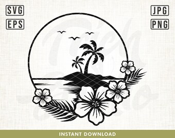 Hawaiian Flower Scene SVG, Palm Tree Svg, Hawaii Svg, Aloha Svg ...