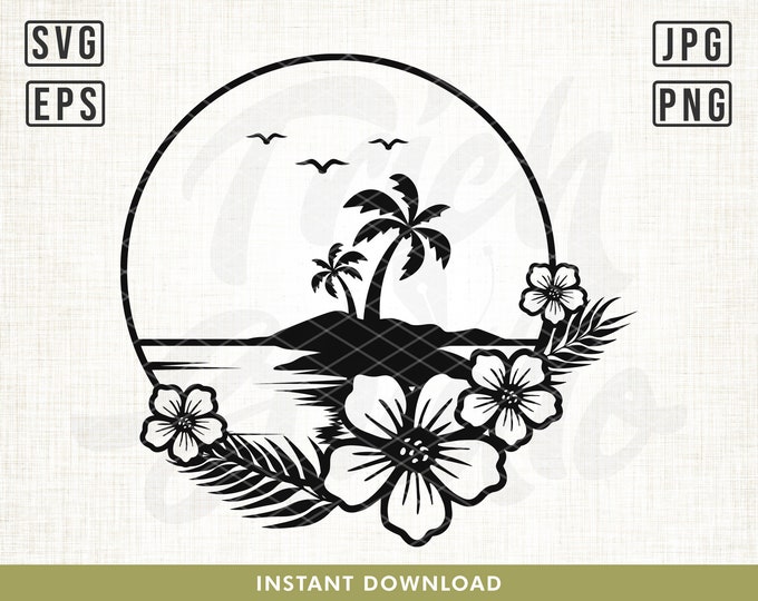 Hawaiian Flower Scene SVG, Palm Tree Svg, Hawaii Svg, Aloha Svg ...