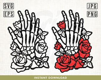 Floral Skeleton Hands Svg, Skeleton Hands Rose Svg, Hands Death Svg, Flower Tattoo Designs, Skull Svg, Roses Svg, Skeleton Hand Cut File