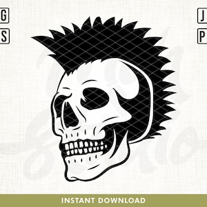 Mohawk Skull Svg, Mohawk svg, Punk Rock Svg, Skull Svg, Hairstyle Svg, Punk skull svg, Mohawk shirt svg, Punk svg, Mohawk hairsyle svg, png