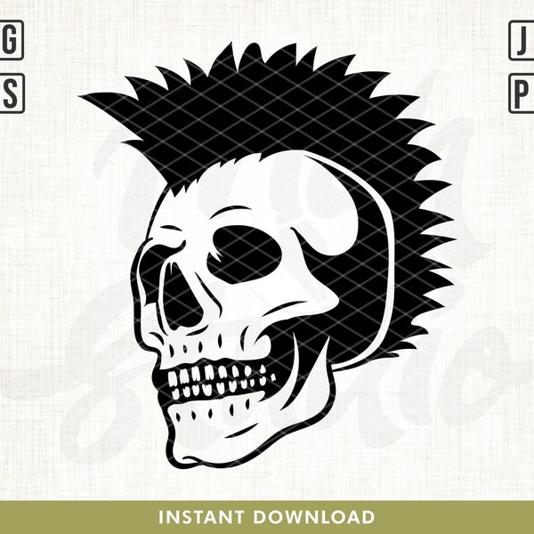 Mohawk Skull Svg, Mohawk svg, Punk Rock Svg, Skull Svg, Hairstyle Svg, Punk skull svg, Mohawk shirt svg, Punk svg, Mohawk hairsyle svg, png