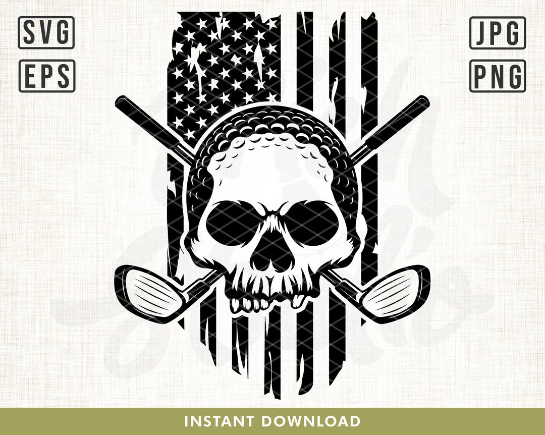 US Golf Skull Svg, Golf Vector, Skull Svg, USA Golf Svg, Usa Svg, Skull