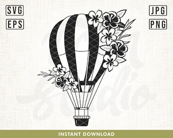 Floral Hot Air Balloon Svg, Hot air balloon shirt svg, Hot air balloon cut file, Floral svg, Balloon svg, Air balloon svg, Hot air balloon