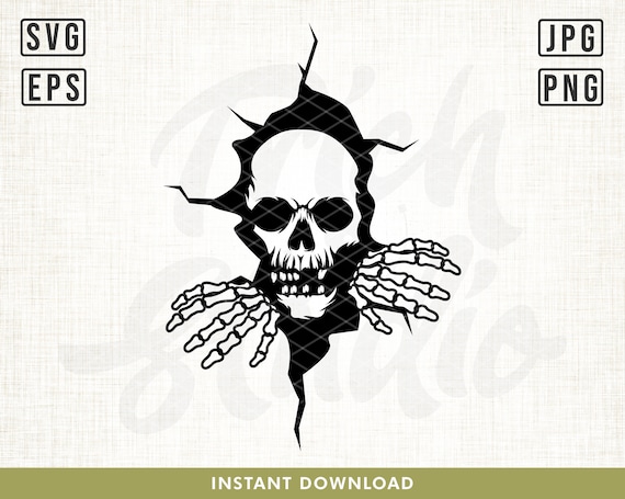 壁の中の頭蓋骨のSVGファイル、壁から出てくる骸骨のSVG、ホラーSVG