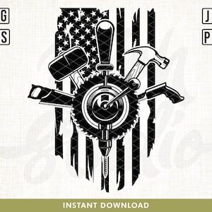 USA Carpenter Tools Svg, Carpenter Gear Svg, Carpenter svg, Workshop Svg, Builder Svg, Repair Tools Svg, Construction svg, USA flag svg, png